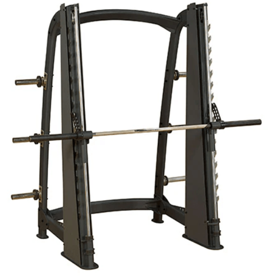 Body-Solid SCB1000B Smith Machine front view with weight storage – Fitness Specialist