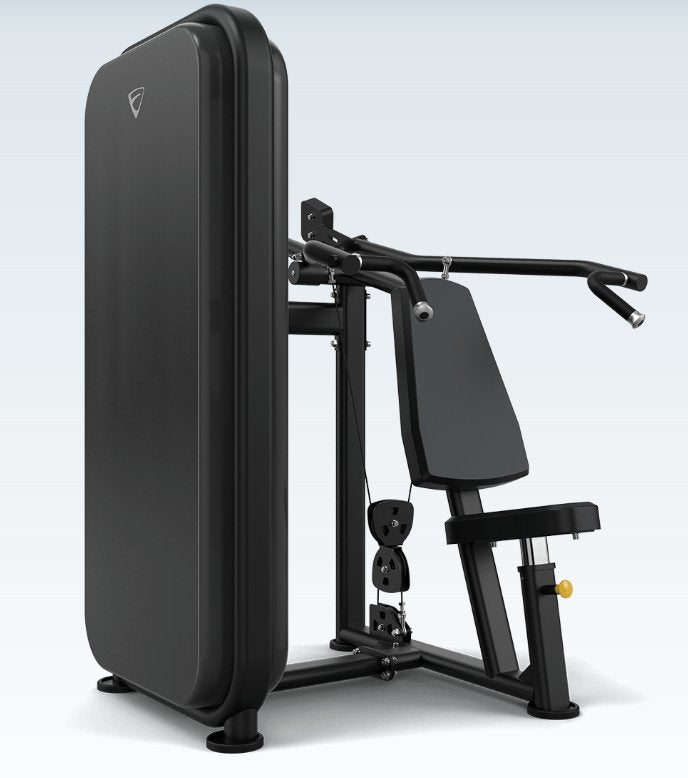 Adjustable selectorized shoulder press station for gyms