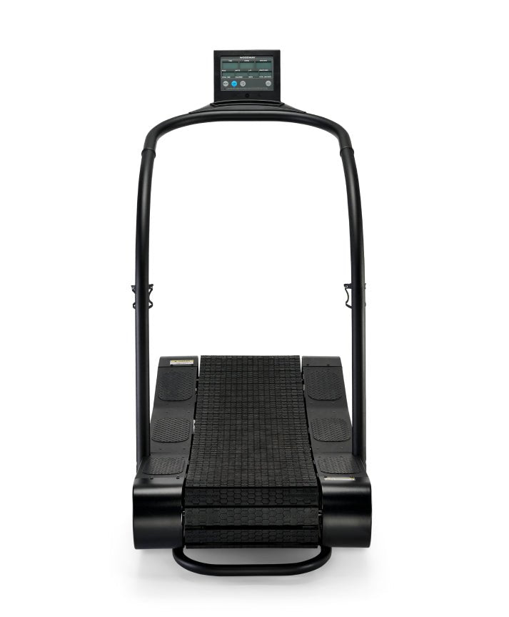 Non-motorized treadmill with slat-belt design for endurance training