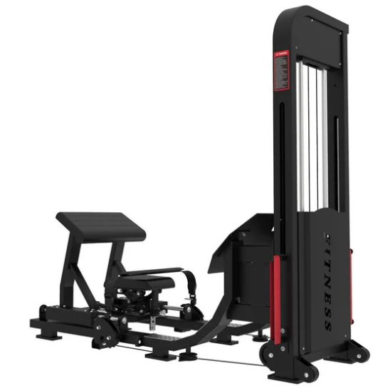 Athlete performing hip thrust on selectorized machine – Fitness Specialist
