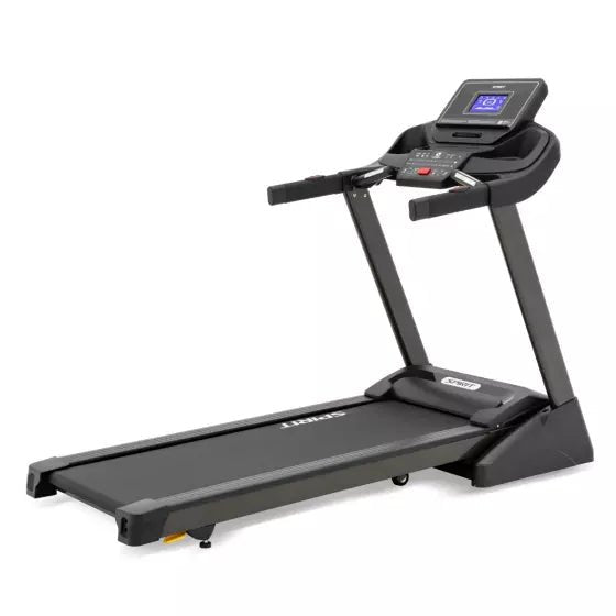 Side profile of the Spirit XT285 Treadmill showing belt and frame – Fitness Specialist TX

