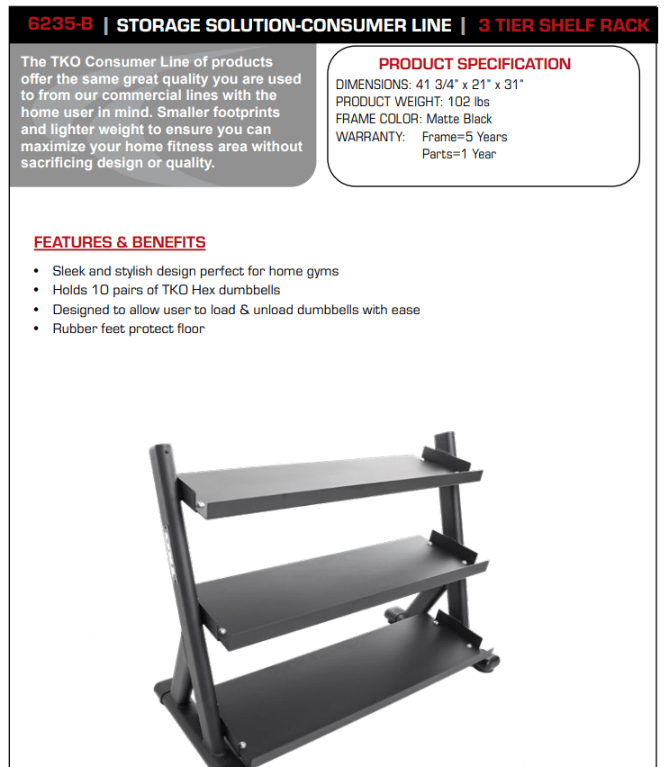 TKO 3-Tier Shelf Dumbbell Rack – Fitness Specialist