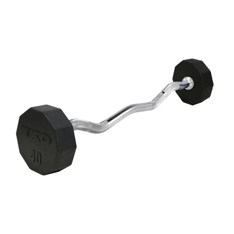 TKO Fixed Curl Bar – Rubber (20–110 lb set) with 32 mm chrome bar, Fitness Specialist TX
