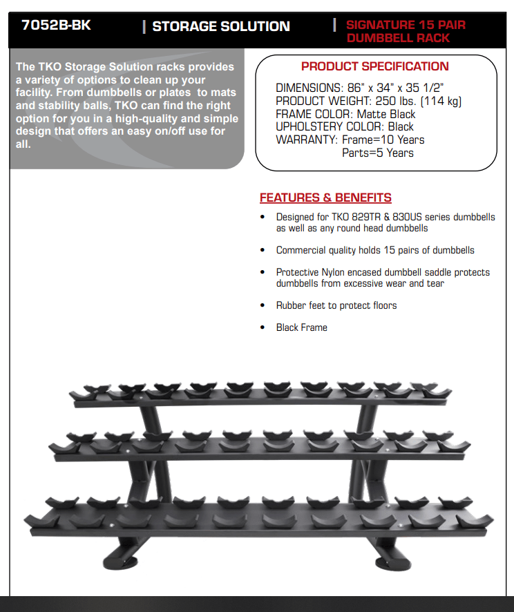 Tko Signature 15 Pair Dumbbell Rack - Fitness Specialist