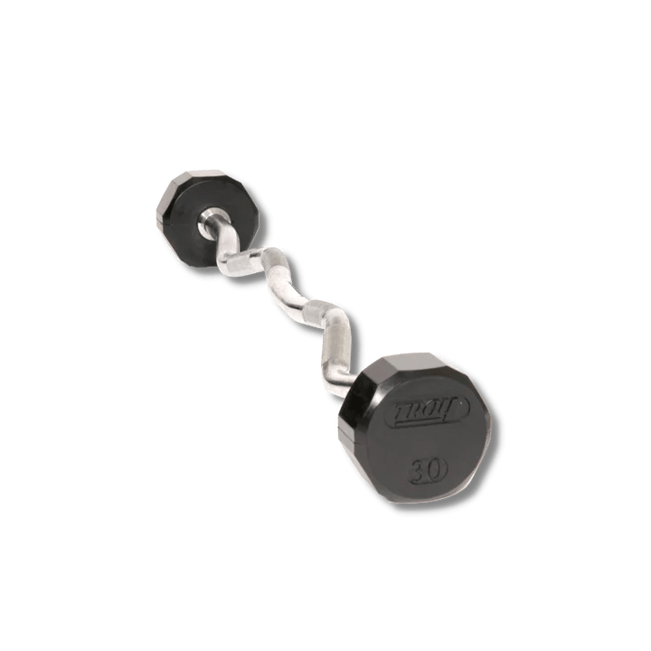 Troy 12 Sided Solid Head Rubber E - Z Curl Barbell w/ Chrome bar - Fitness Specialist