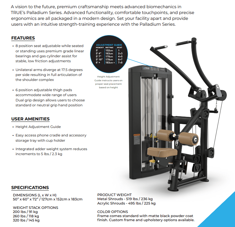 True Fitness Palladium Lat Pulldown SPL - 1100 - Fitness Specialist