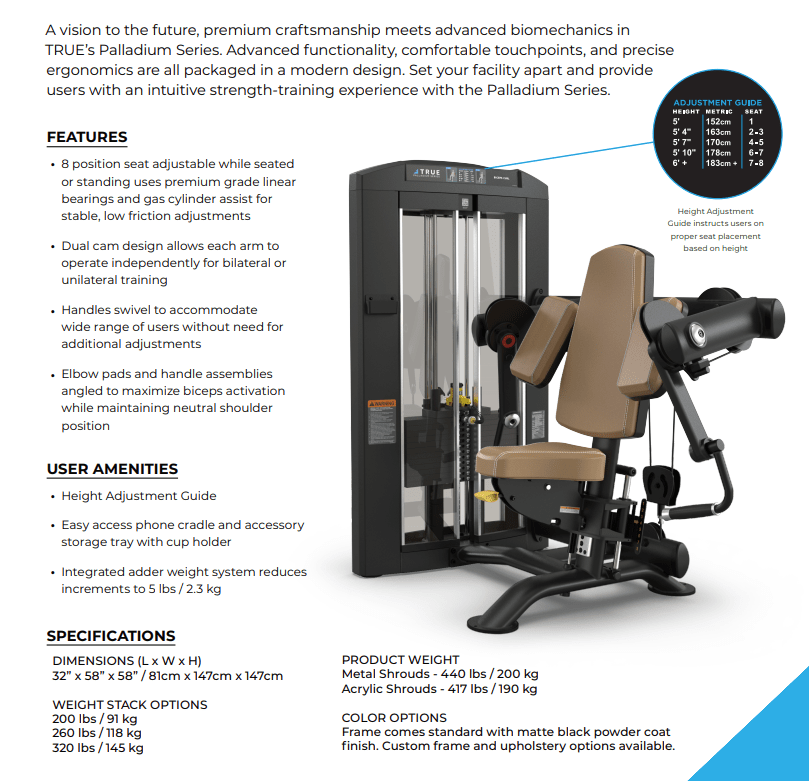 True Fitness Palladium Seated Bicep Curl SPL - 0600 - Fitness Specialist