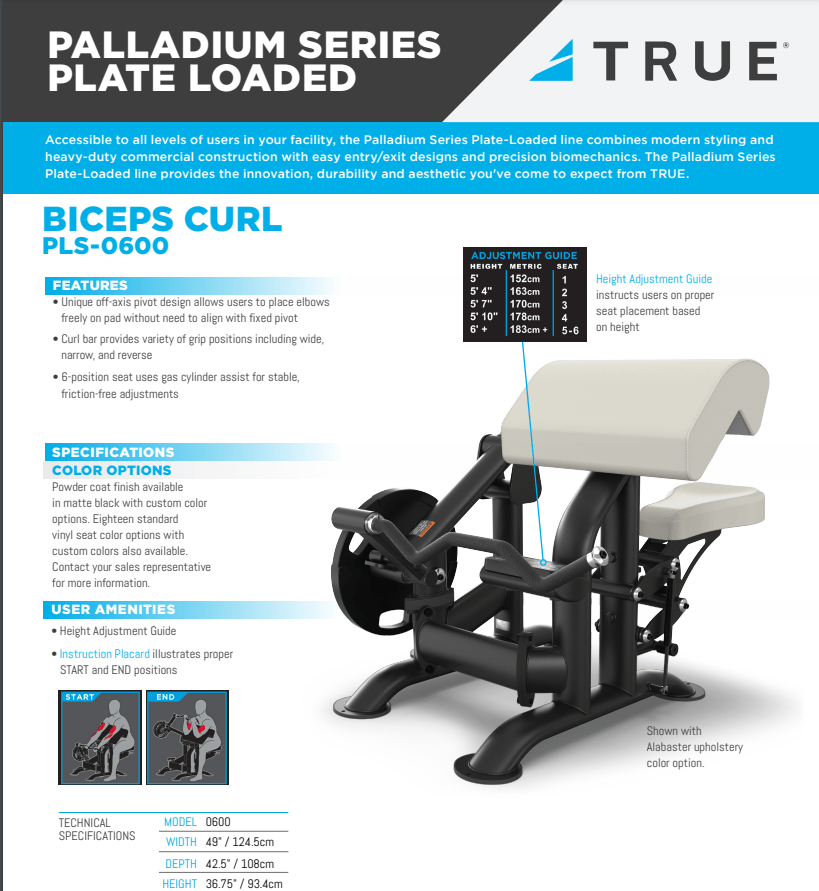 True Palladium Plate Load Bicep Curl - Fitness Specialist