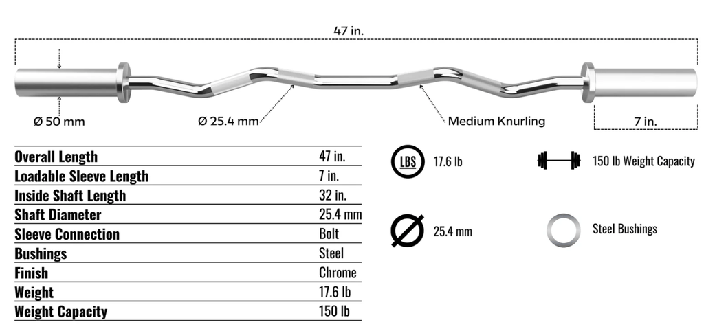 USA OLYMPIC E - Z CURL BAR CHROME GOZ - 47 - Fitness Specialist